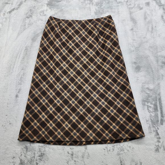Tribal Dresses & Skirts - Vintage Tribal Skirt Womens 4 Brown Tan Plaid Wool Blend Lined A-Line Preppy